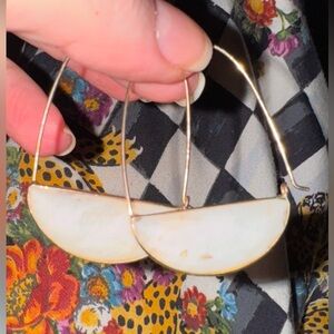 Anthropologie Stone Half Moon Hoop Earrings
